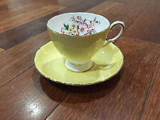 Vintage Royal Tuscan Porcelain Bone China Yellow & Floral Decorated Cup & Saucer