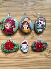 Hand Painted Rocks, Stones, Pebbles, Christmas, Flowers, Mouse, Dog,