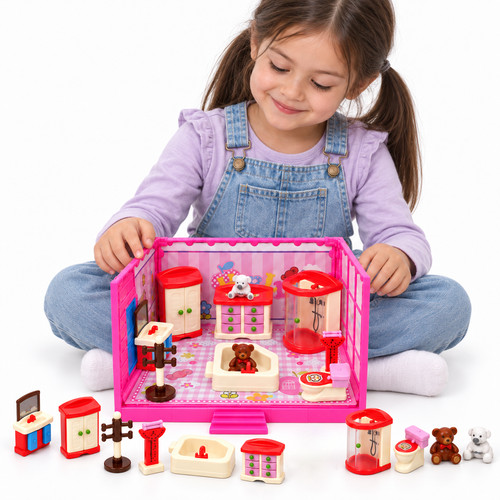 Mini doll house - doll, furniture