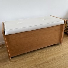 Vintage Retro 1970s Teak Ottoman Blanket Box with padded vinyl seat