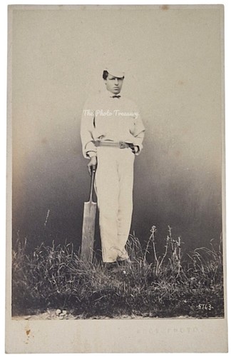 Cdv cricketer whites bat - in, &