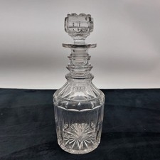 Antique Cut Glass Decanter & Stopper 3 Ring Neck Oval Cuts 27cm Georgian