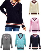 Women Ladies Cable Knitted V