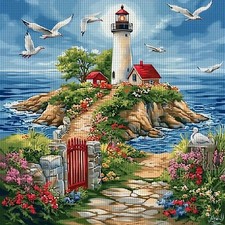 Island lighthouse stamped - lighthouse,
