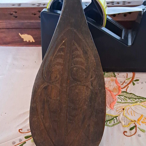 Carved wooden tribal paddle - carved,