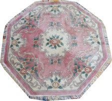 Chinese handmade wool rug in pink  octagonal shape 4.5 x 4.5 ft