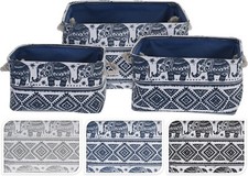 Top Quality Set of 3 Fabric Storage Baskets Elephant Design Clothes Toys Books 