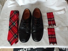 Gillie Brogues Size 8 Black Leather ,Royal Stuart ,Tie and kilt flashes.