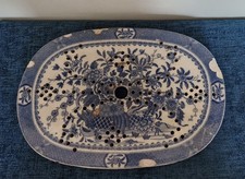 Antique 19th Century Blue and White Meat Drainer ~ Floral Basket Pattern 32.5 cm