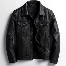 Men black leather jacket - black,