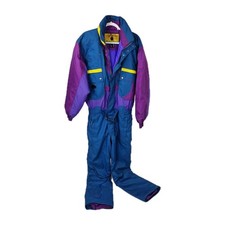 Nevica Vintage 80s 90s Colourblock One Piece Ski Suit Blue Purple Size 40