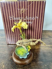 Rare Country Artists Frog With Iris And Lily Pad Jumping 01754 Highly Detailed