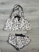 BNWOT Vintage Ann Summers Voyeur Satin & Lace Cami/ Shorts Pyjama Set Size 12-14