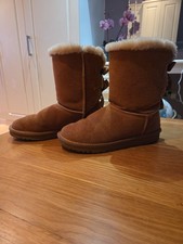 Ladies Womens Girls Ugg Boots UK Size 5 Brown Tan Suede White Cream Fur Lining