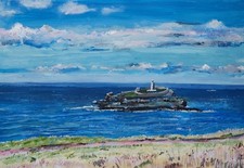 Godrevy Lighthouse - original acrylics/paper 420 w x 294mm h, Cornish coast
