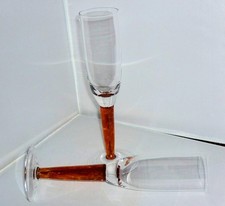 2 STUNNING STYLISH DENBY GLASS FIRE CARAMEL STEM CHAMPAGNE WINE FLUTE GLASSES