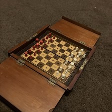 ANTIQUE JAQUES  WHITTINGTON TRAVEL CHESS SET   AND ORIG BOX-BOARD