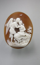 Antique Cupid & Psyche Shell Cameo signed unmounted