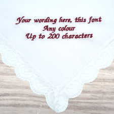 Custom Ladies Handkerchief Lace Edge - Your Wording Embroidered, Wedding Hanky