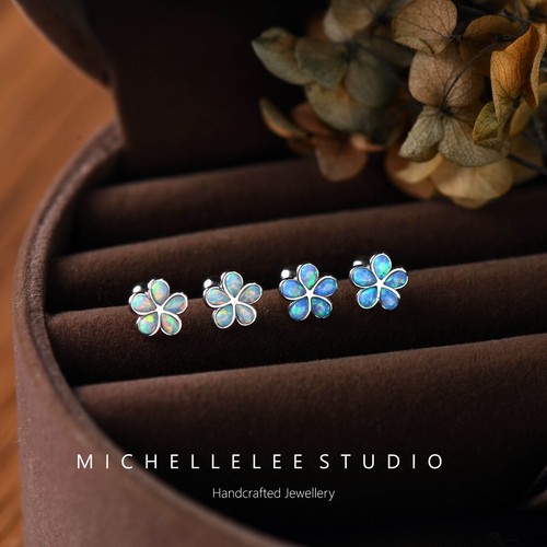 Small opal flower sterling - small,