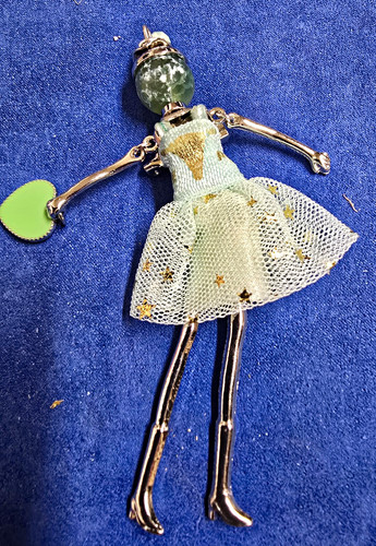 Silver tone girl - figure, brooch