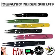 Professional Beauty Eyebrow Tweezers Pointed Slanted Tip Stainless Steel Tweezer