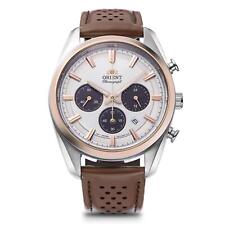 Orient Stretto Solar Chronograph White Dial Leather Strap Men Watch RA-TX030610B