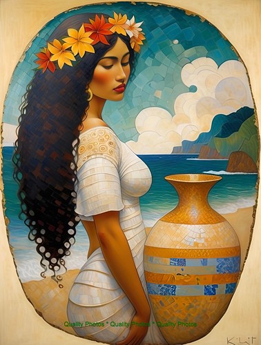 Tahitian woman beach with - tahitian,