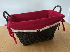 Christmas Wicker Basket With Liner And Handles.