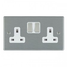 Hamilton Hartland Satin Steel/White 2 Gang 13A Switched Double Socket Outlet