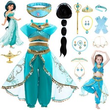 Kids Girls Jasmine Costume Princess Party Fancy Dress Halloween Cosplay Outfits