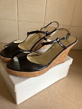 -ELLA- BLACK HIGH WEDGE STRAPPY SANDALS -SIZE 5 VGC