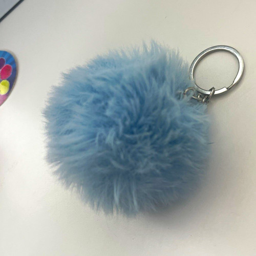 Blue faux fur pom - fur,