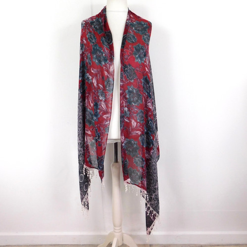 Red grey floral - red,