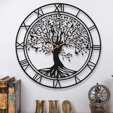 Tree of Life Wall Clock, IV 24Inch Metal Oversized Fam Wall Clock Christmas Gift