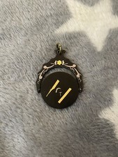 ANTIQUE MASONIC SWIVEL POCKET WATCH FOB DAMASCENE INLAID GOLD & SILVER FREEPOST 