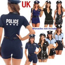 UK Women's Cop Costumes Officer Uniform Set Sexy Bodycon Dress Hat Belt Costume