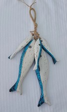 Hanging Blue Fish Shoal  Hand Painted  Fish Shoal Wooden Hanging Fish Coastal