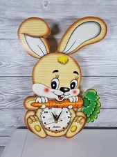 Vintage Wooden Bartolucci Wall Clock Rabbit Bunny Design, Battery Powered 