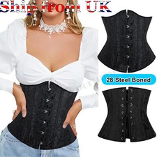 Lace Up Underbust Corset Plastic Boned Satin Waist Bustier Cincher Basques Top