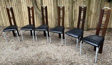 Modern Dining Chairs Italian Style Chrome Vinyl High Back Diner Bistro x 6