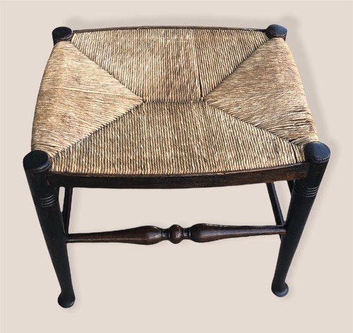 Vintage rush seat oak stool - rush,