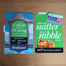 2 Vintage BT  Phonecard Promotional Window Display Posters / BEEFEATER / GINO'S