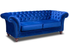 Chesterfield Three Seater Belmont Sofa Plush Blue Velvet