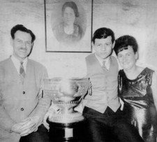 Alex Higgins after winning the