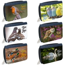 Personalised Bird Purse Denim