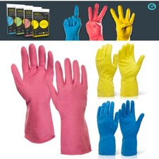 Household Rubber Gloves Non Slip Long Sleeve Washing Up Cleaning Pink Blue Yello