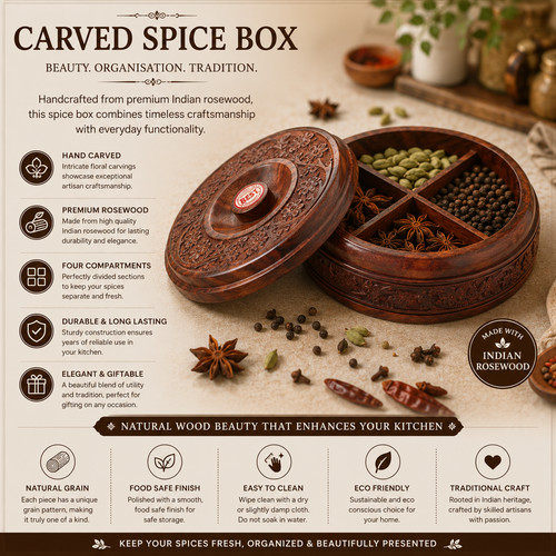 Hand carved wooden spice box - wooden,