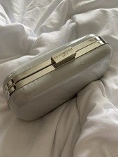 Emporio Armani Designer glossy Grey Parfums Clutch Bag box purse logo clasp used