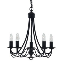 5 Lights Matt Black Finish Frame Ceiling Pendant Light with Candle Style Holders